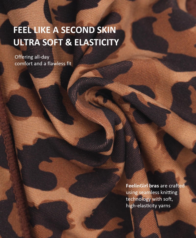 FeelinGirl Bras for Women Wireless Seamless Bralettes, No Wire Unlined Comfort Buttery Soft Bras for Sleep Everyday, Leopard Brown, L - Image 5