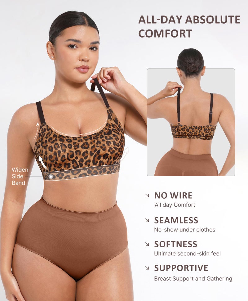 FeelinGirl Bras for Women Wireless Seamless Bralettes, No Wire Unlined Comfort Buttery Soft Bras for Sleep Everyday, Leopard Brown, L - Image 2
