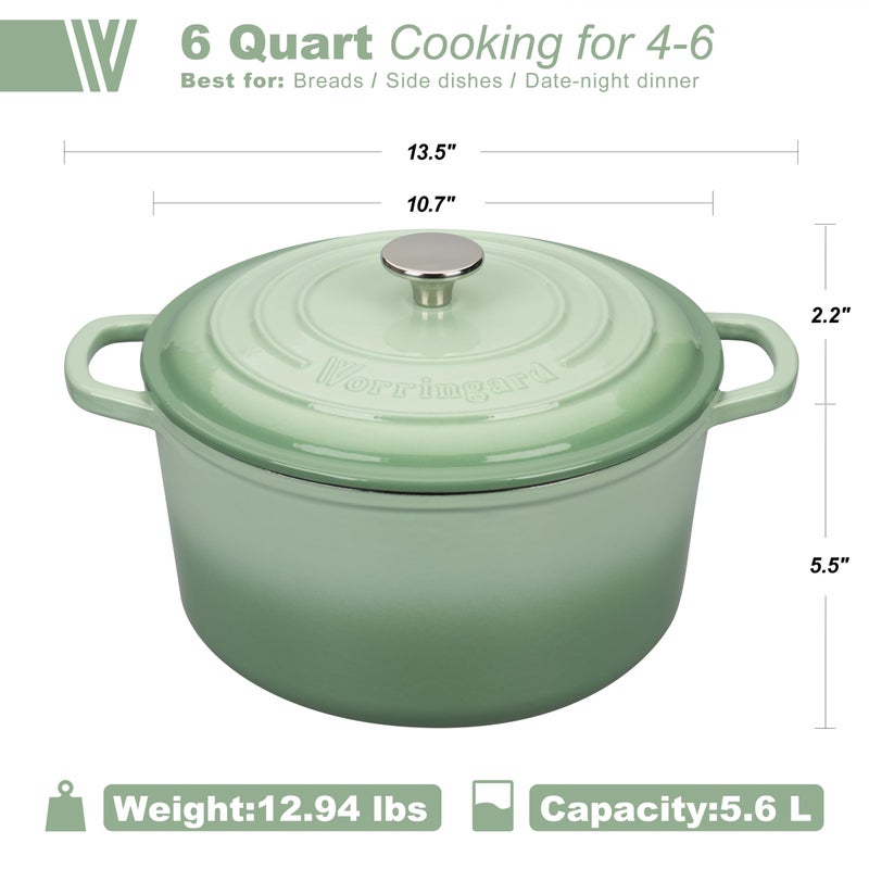 VORRINGARD Enameled Cast Iron Dutch Oven Pot with Lid, for Sourdough Bread Baking, Round Dutch Ovens, 6 Quart, Green - Image 2