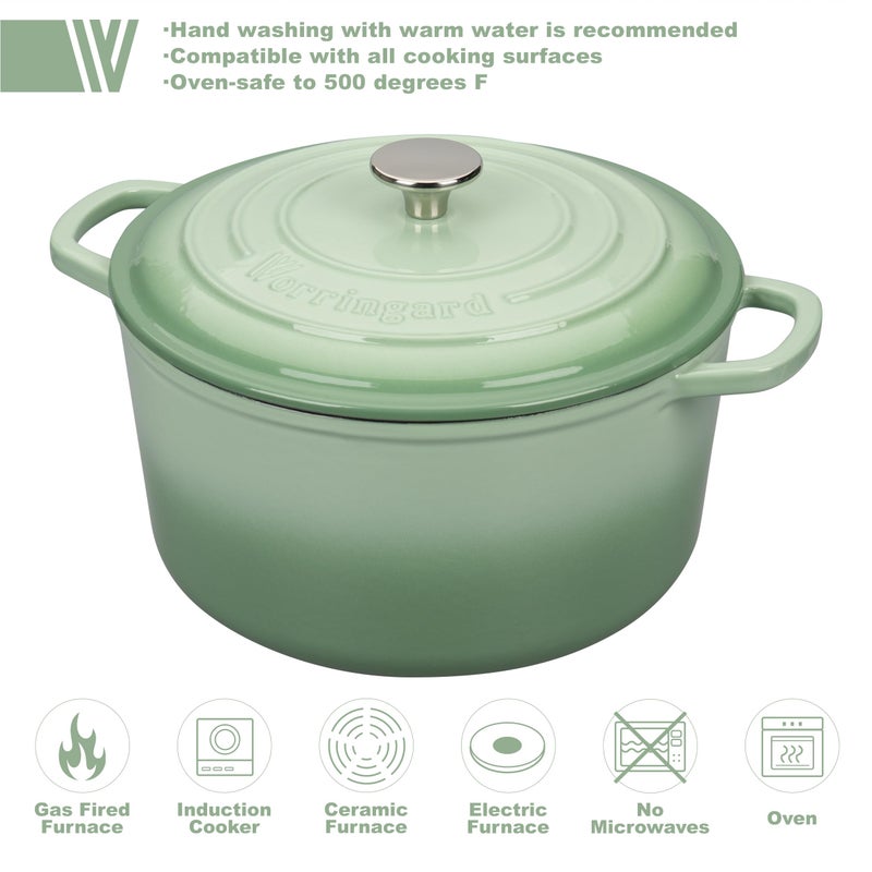 VORRINGARD Enameled Cast Iron Dutch Oven Pot with Lid, for Sourdough Bread Baking, Round Dutch Ovens, 6 Quart, Green - Image 3