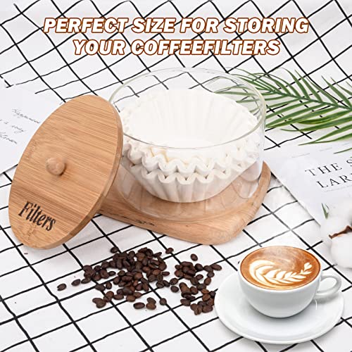 BKYFPQ Coffee Filter Holder with Lid,Glass Coffee Filter Storage Container,Coffee Filter Dispenser,Rustic Coffee Filter Organizer Basket,Coffee Filter Container for Counter, Coffee Bar Accessories Decor - Image 3