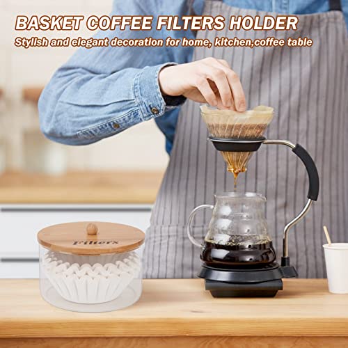 BKYFPQ Coffee Filter Holder with Lid,Glass Coffee Filter Storage Container,Coffee Filter Dispenser,Rustic Coffee Filter Organizer Basket,Coffee Filter Container for Counter, Coffee Bar Accessories Decor - Image 5