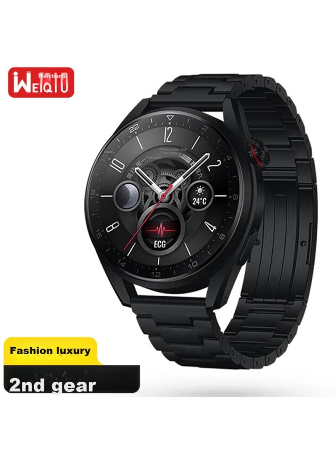 Wei Qiantu حزام ويكوانتو متوافق مع ساعات هواوي GT4/Gt5/Pro/Watch3Pro/4Pro، قطع معدنية من التيتانيوم النقي [ثلاث قطع من التيتانيوم النقي] 46/48 مم [أسود] - Image 1