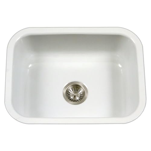Houzer Porcela White Porcelain Enamel Steel Kitchen Sink: 23 Inch Undermount Single Bowl Sink, Durable & Versatile, Essential for Home and Apartment: PCS-2500 WH - Image 1