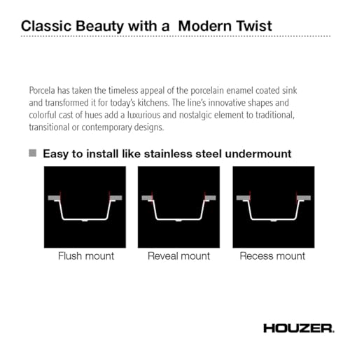 Houzer Porcela White Porcelain Enamel Steel Kitchen Sink: 23 Inch Undermount Single Bowl Sink, Durable & Versatile, Essential for Home and Apartment: PCS-2500 WH - Image 4