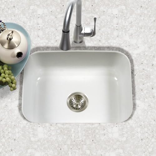 Houzer Porcela White Porcelain Enamel Steel Kitchen Sink: 23 Inch Undermount Single Bowl Sink, Durable & Versatile, Essential for Home and Apartment: PCS-2500 WH - Image 2