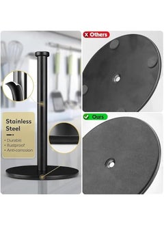 HOOKOR Paper Towel Holder, Black Kitchen Roll Holder Organizer, Premium Stainless Steel Paper Towel Holder for Kitchen Roll Holder, Steady Countertop Paper Towel Holder with Weighted Base (BLACK)  - Image 5