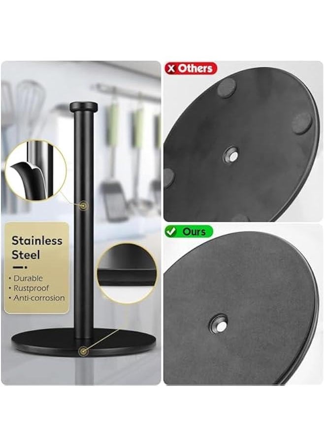 HOOKOR - Paper Towel Holder, Black Kitchen Roll Holder Organizer, Premium Stainless Steel Paper Towel Holder for Kitchen Roll Holder, Steady Countertop Paper Towel Holder with Weighted Base (BLACK) - Image 1