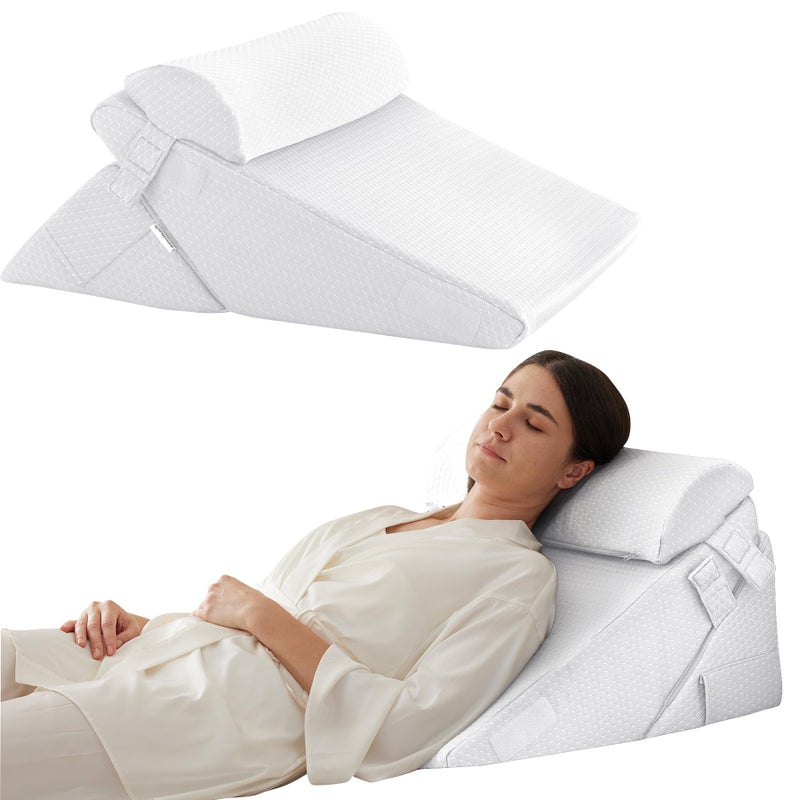 Bedluxe 3Pcs Orthopedic Bed Wedge Pillow Set, Foam Wedge Pillow Post Surgery for Back, Leg and Knee Support, Adjustable 9&12 Inch Folding Triangle Pillow for Sleeping, Acid Reflux, Snoring, White - Image 1