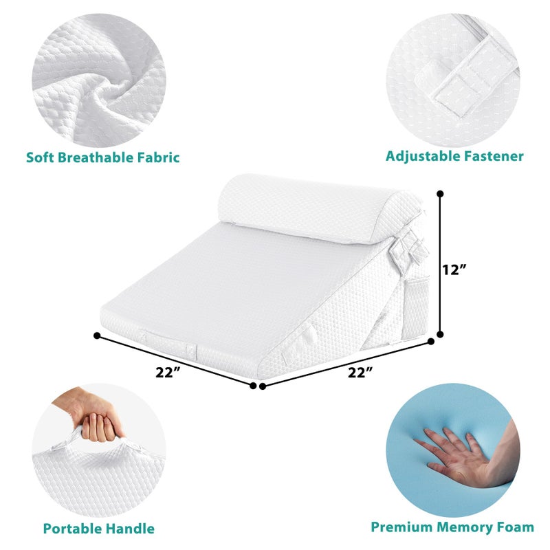 Bedluxe 3Pcs Orthopedic Bed Wedge Pillow Set, Foam Wedge Pillow Post Surgery for Back, Leg and Knee Support, Adjustable 9&12 Inch Folding Triangle Pillow for Sleeping, Acid Reflux, Snoring, White - Image 5