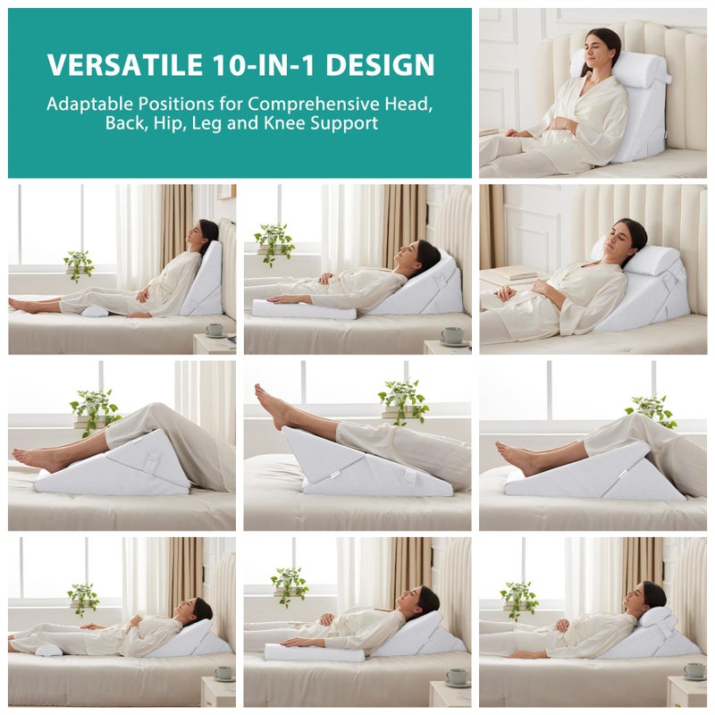 Bedluxe 3Pcs Orthopedic Bed Wedge Pillow Set, Foam Wedge Pillow Post Surgery for Back, Leg and Knee Support, Adjustable 9&12 Inch Folding Triangle Pillow for Sleeping, Acid Reflux, Snoring, White - Image 2