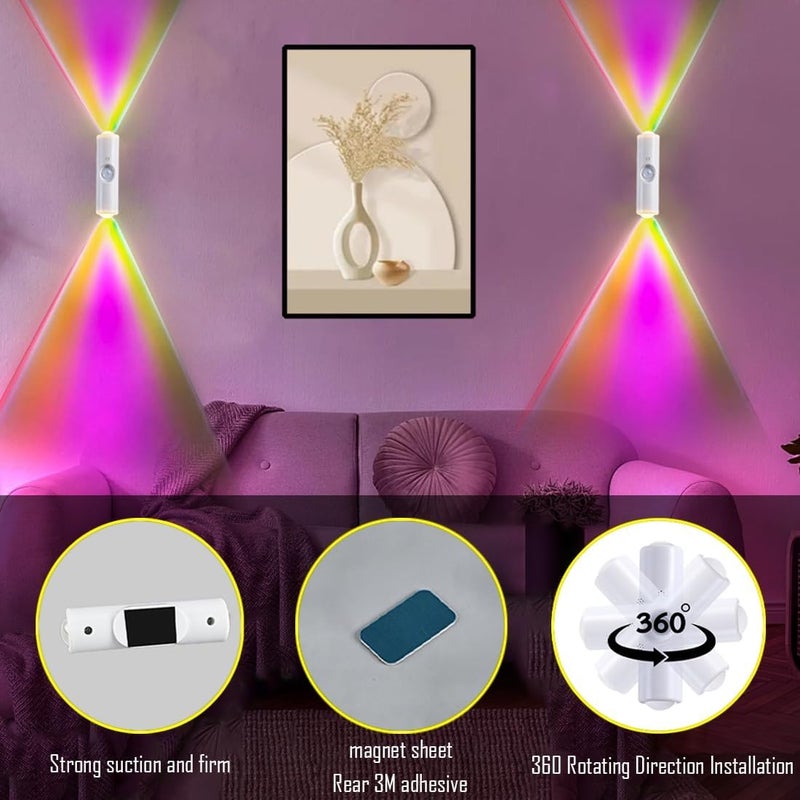 KASTWAVE 2Pcs Motion Sensor Night Light - Portable Wireless Wall Mounted LED Lamp with USB Rechargeable and Seven Color Modes - Image 4