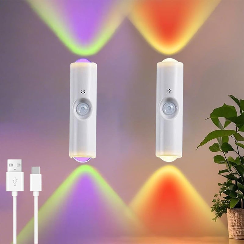 KASTWAVE 2Pcs Motion Sensor Night Light - Portable Wireless Wall Mounted LED Lamp with USB Rechargeable and Seven Color Modes - Image 2