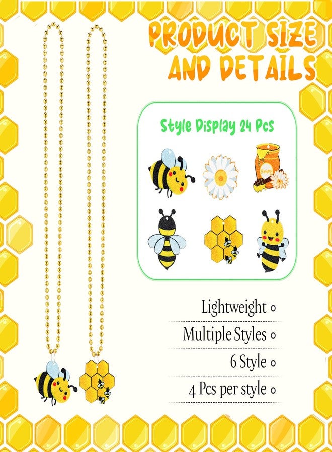 Quelay 24 Packs Bee Necklace Bead Flower Honey Pots Mardi Gras Beads for Bee Party Favors Bee Decorations - Image 2