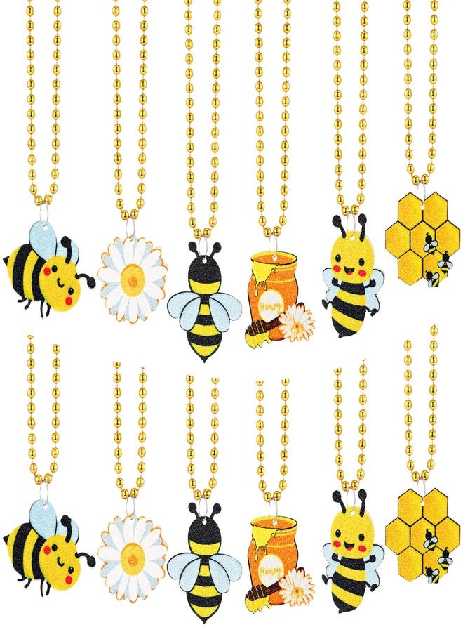 Quelay 24 Packs Bee Necklace Bead Flower Honey Pots Mardi Gras Beads for Bee Party Favors Bee Decorations - Image 1