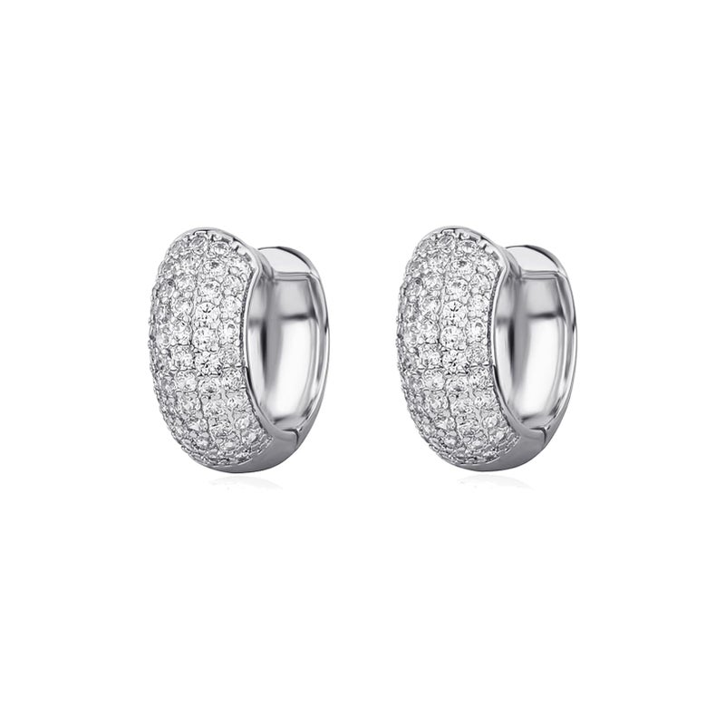 TOPGRILLZ Diamond Gold Hoop Earrings 5A+ Cubic Zirconia 14K Gold Small Chunky Thick Cartilage Hoop Huggie Earrings For Men Women-Silver - Image 1