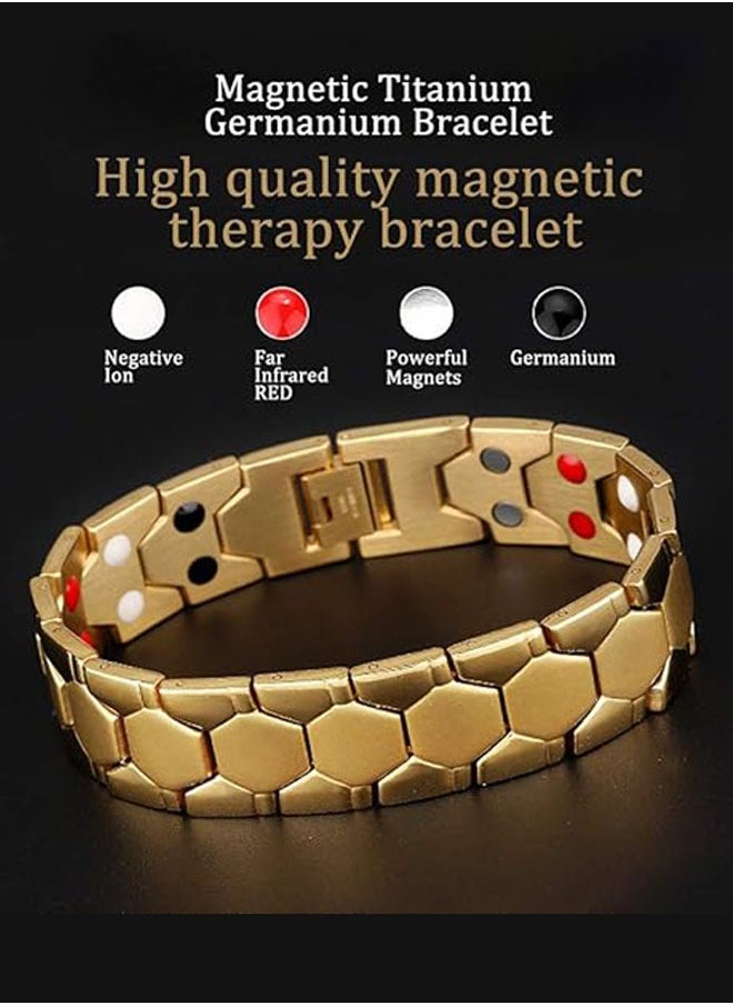 JEEJPV Men's Titanium Steel Magnetic Therapy Bracelet, Medical Power Bracelet with 4 Element Double Strength Magnets Wristband for Mitigation of Arthritis Pain and Anxious (gold)  - Image 3