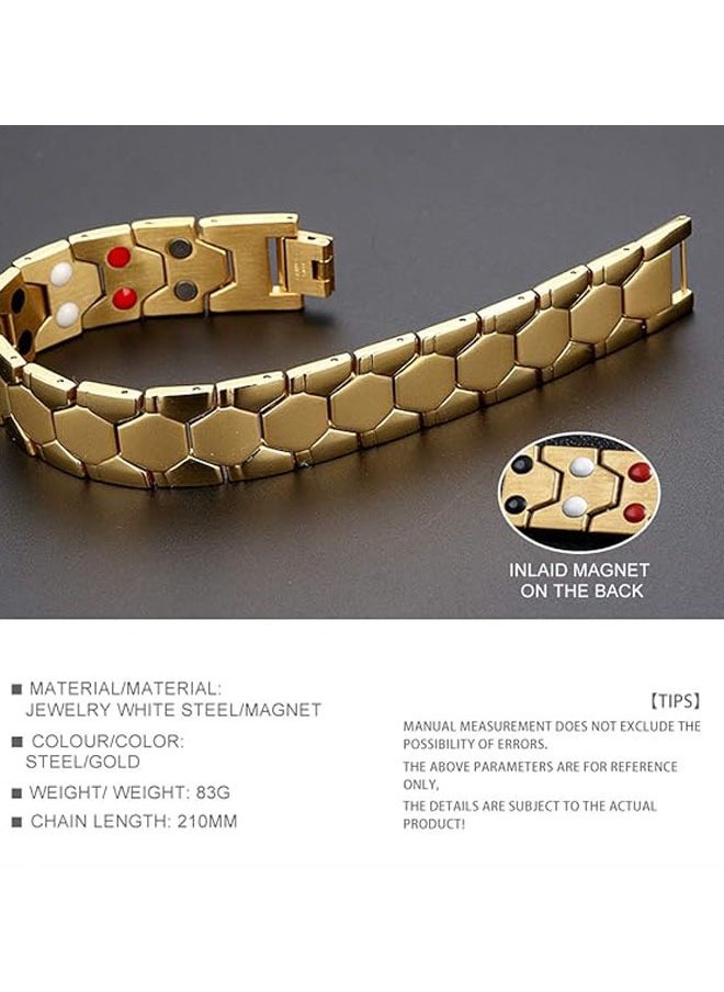 JEEJPV Men's Titanium Steel Magnetic Therapy Bracelet, Medical Power Bracelet with 4 Element Double Strength Magnets Wristband for Mitigation of Arthritis Pain and Anxious (gold)  - Image 5