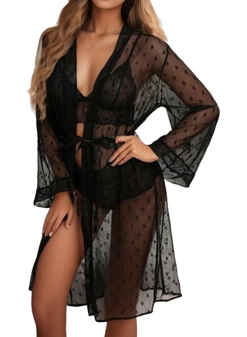 Caprisious Lace Mesh Corset Lingerie & Women's Bathrobe Set – Elegant Underwear with Timeless Charm - Image 2