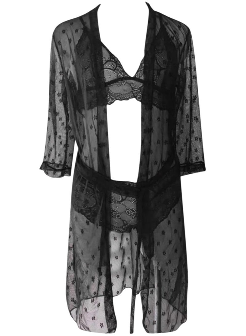 Caprisious Lace Mesh Corset Lingerie & Women's Bathrobe Set – Elegant Underwear with Timeless Charm - Image 3