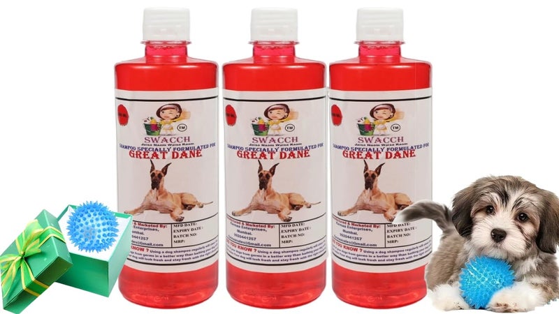 swacch Shampoo | Puppy Safe Shampoo | PH Balanced | Ditch to Itch for Great Dane Dog Shampoo 500ml Pack of 3 (Strawberry) + Spike Ball Chew Toy Combo Pack - Image 1