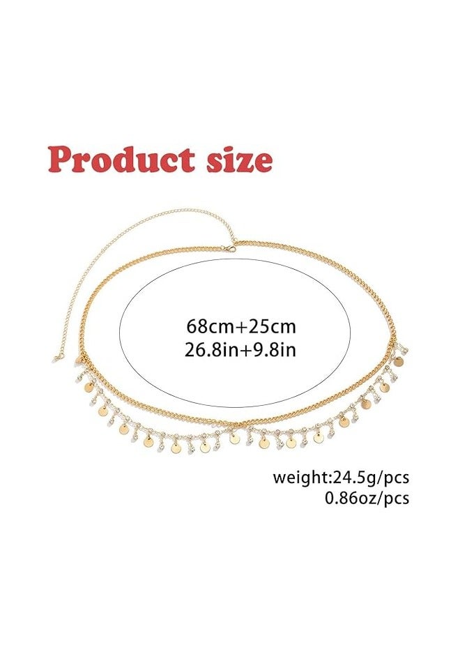 NALACAL سلسلة بطن مزينة بالأحجار اللامعة وسلسلة خصر بيكيني مجوهرات الجسم للسيدات والفتيات، سلسلة بطن للشاطئ مع طبقات من الذهب عيار 18 قيراط - Image 3