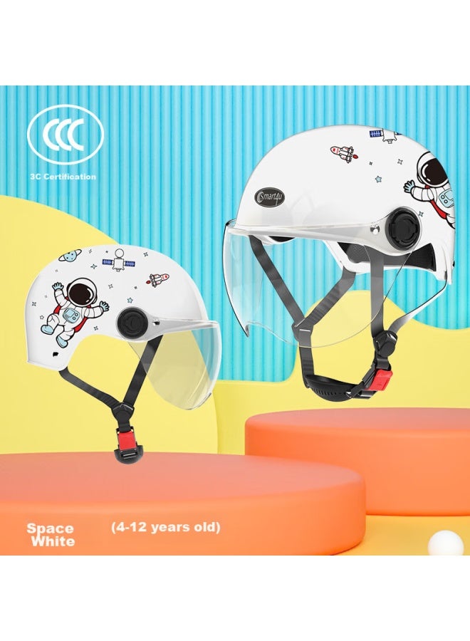Smart4u Children's Helmet, 3c Certified, All-season Use, Electric Bike Motorcycle Cartoon Safety Helmet, Windproof Breathable For Boys And Girls, Kh1 Star Aviation White - Image 1