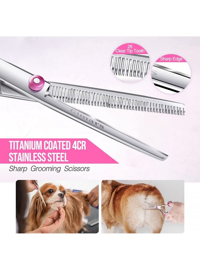 جيمارس طقم مقصات العناية بالكلاب من Gimars، 4CR احترافية مع طرف دائري آمن، 5 في 1 مقصات ترقق ومنحنية ومستقيمة مطلية بالتيتانيوم - Image 2