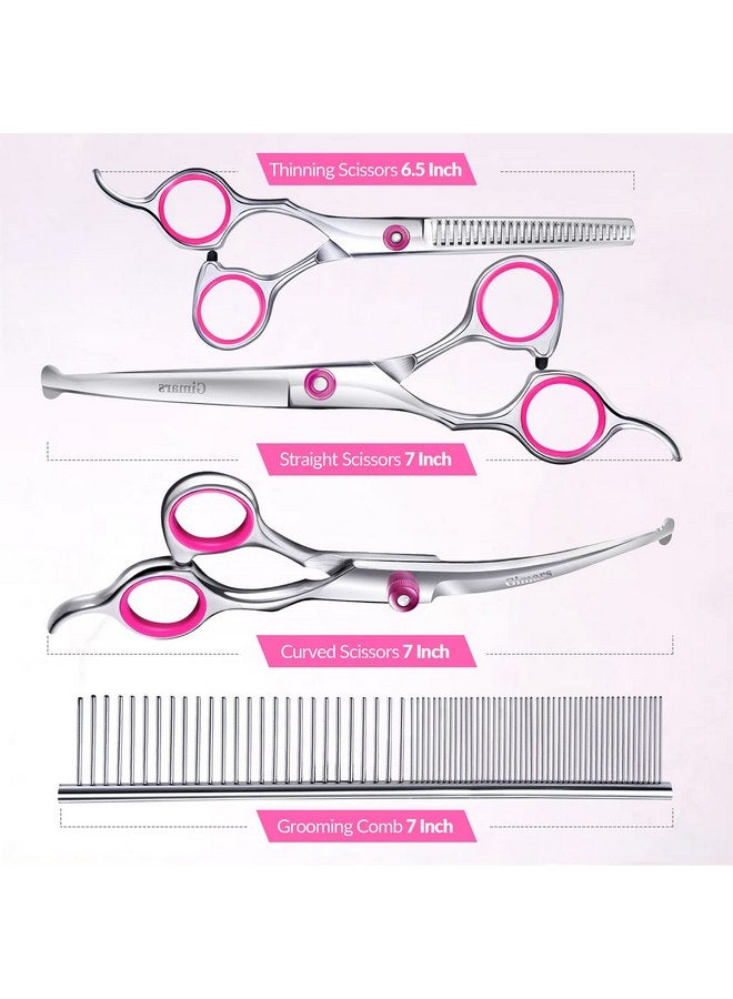 جيمارس طقم مقصات العناية بالكلاب من Gimars، 4CR احترافية مع طرف دائري آمن، 5 في 1 مقصات ترقق ومنحنية ومستقيمة مطلية بالتيتانيوم - Image 4