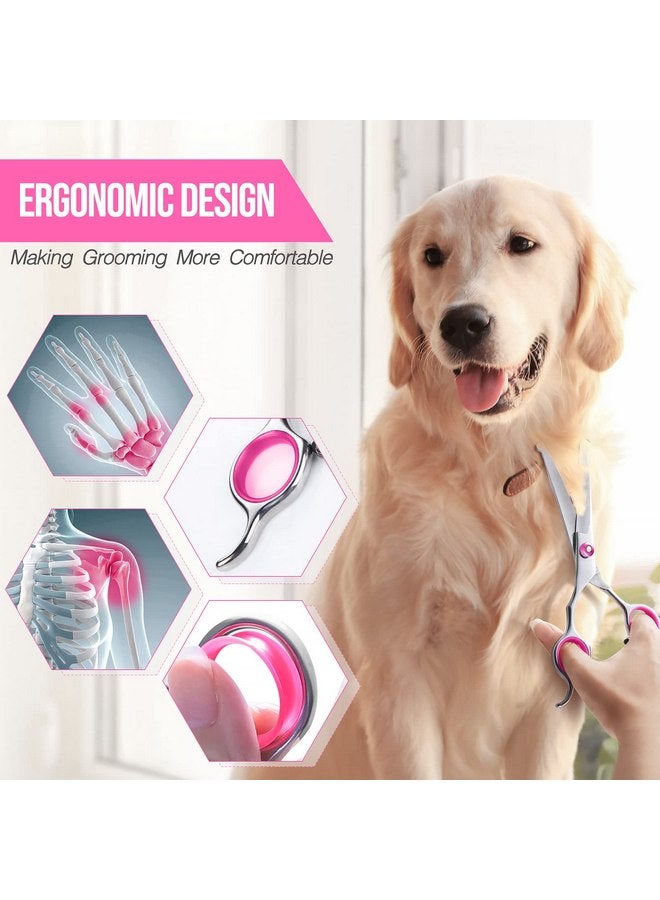 جيمارس طقم مقصات العناية بالكلاب من Gimars، 4CR احترافية مع طرف دائري آمن، 5 في 1 مقصات ترقق ومنحنية ومستقيمة مطلية بالتيتانيوم - Image 5