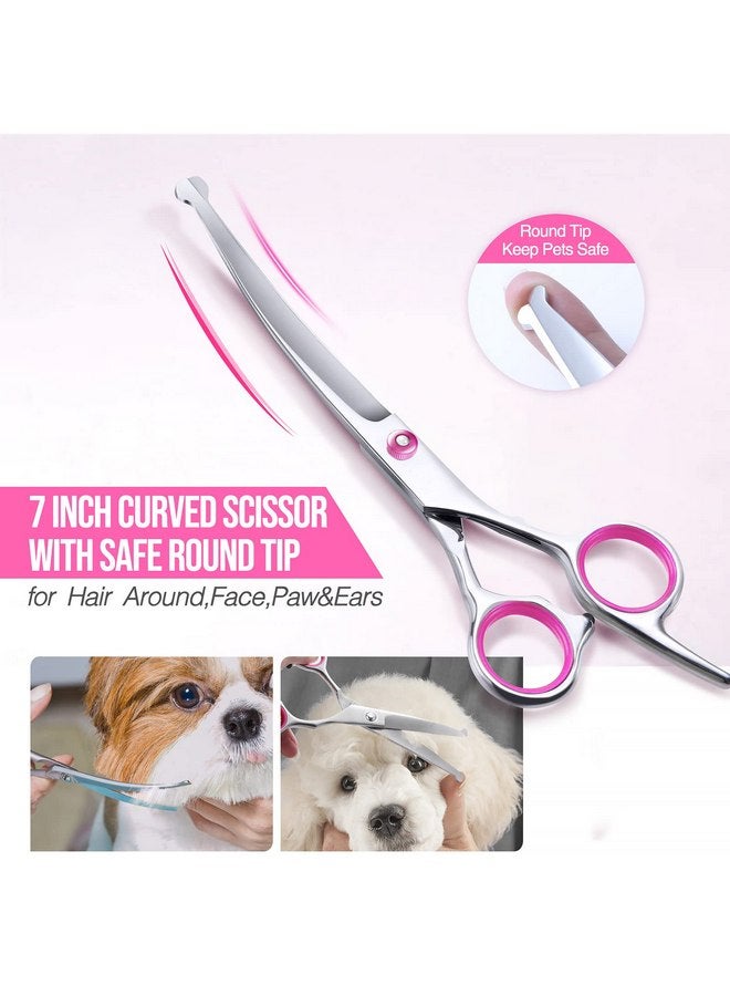 جيمارس طقم مقصات العناية بالكلاب من Gimars، 4CR احترافية مع طرف دائري آمن، 5 في 1 مقصات ترقق ومنحنية ومستقيمة مطلية بالتيتانيوم - Image 3