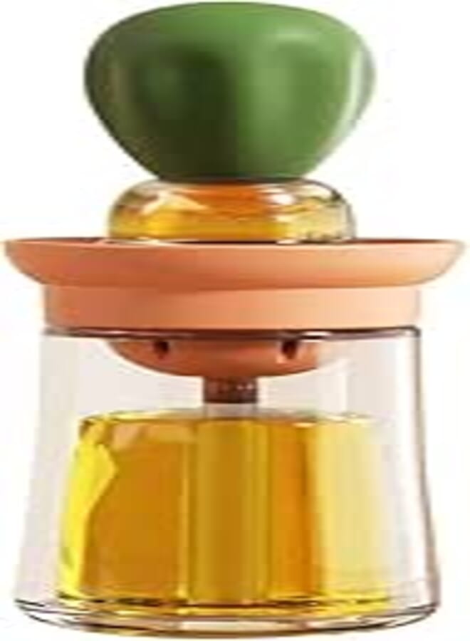 Oil Dispenser Bottle with Barbecue Brush - Oil Storage and Dispenser Container and Silicone Basting Brush for Kitchen BBQ Grilling Baking and Cooking, Oil Brush Pot, Green