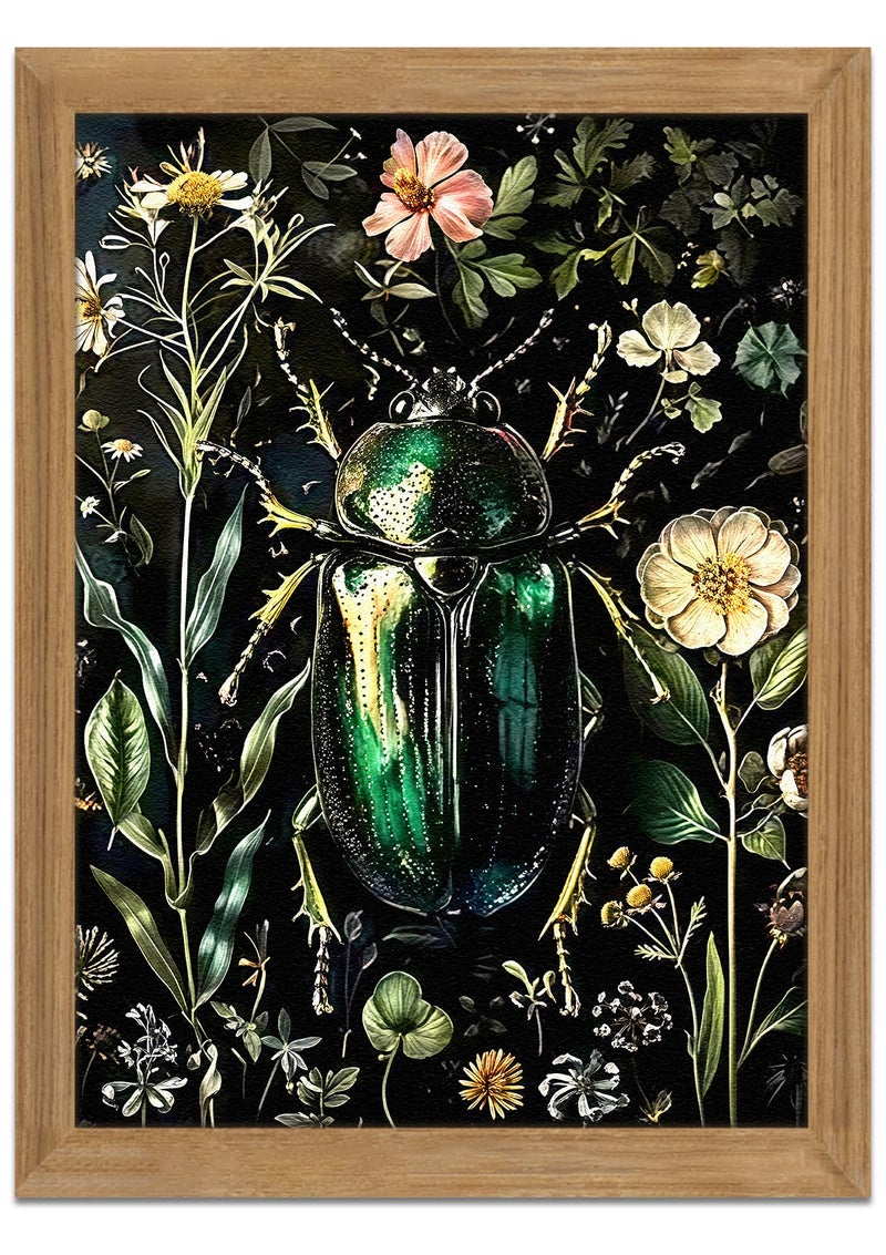 AKWISH Framed Vintage 3D Textured Wall Art - Gothic Dark College Beetle Wall Decor - Hand Drawn Sandstone Nature Botanical Pictures for Living Room Bedroom Home Decor 12x16in - Image 1