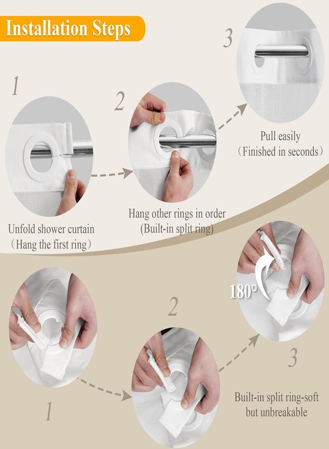 Jowels No Hooks Needed Linen Shower Curtain and Liner Set,White Hotel Luxury Decor Shower Curtains for Bathroom with See Through Top Window,Water Resistant Fabric,72Wx81L,White - Image 3