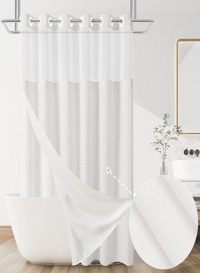 Jowels No Hooks Needed Linen Shower Curtain and Liner Set,White Hotel Luxury Decor Shower Curtains for Bathroom with See Through Top Window,Water Resistant Fabric,72Wx81L,White - Image 1