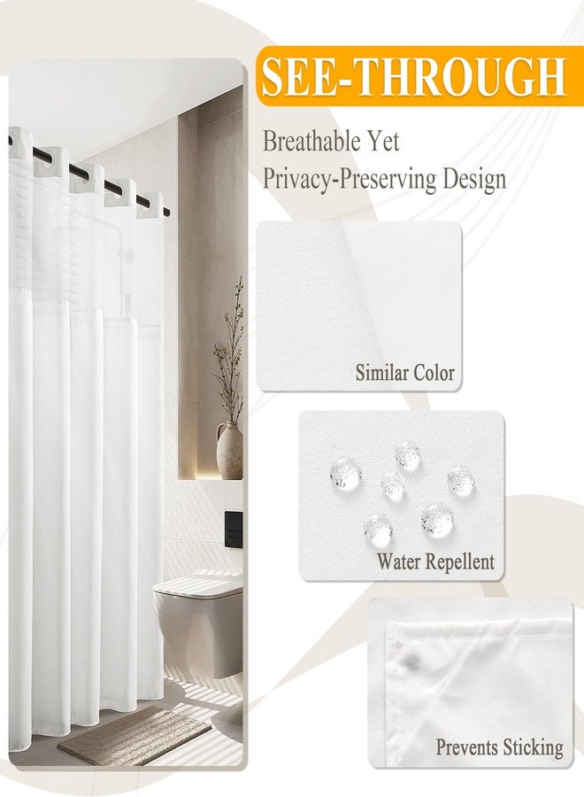 Jowels No Hooks Needed Linen Shower Curtain and Liner Set,White Hotel Luxury Decor Shower Curtains for Bathroom with See Through Top Window,Water Resistant Fabric,72Wx81L,White - Image 5