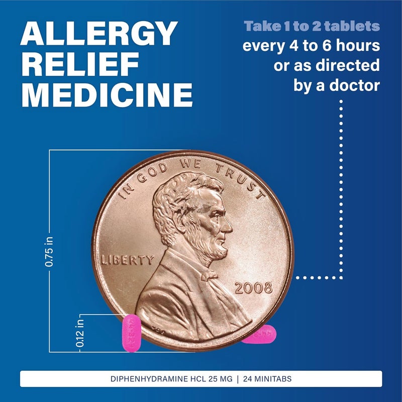 MAJOR Banophen Diphenhydramine HCI 25 mg Minitabs Temporary Relief from The Symptoms of Hay Fever and Upper Respiratory Allergies Antihistamine Allergy Medicine 24 Count 3 Pack - Image 2