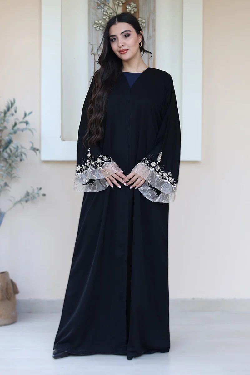 النخبة Timeless elegance black abaya-778