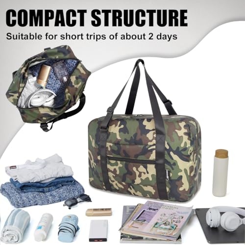 HOLYLUCK Small Duffle Bag for Men Women Mini Gym Bag Foldable Travel Tote Carry On Luggage with Trolley Sleeve Green Camo - Image 3