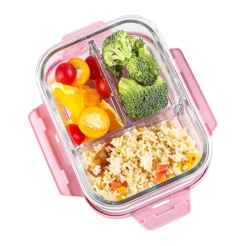 Jinelza 3 Compartment Rectangular Storage Glass Lunch Box With Leak Proof Airtight Lid Meal Prep Serving Bowl Food Containers Tiffin Plastic Lids Clamp Containers 1000Ml Pack Of 1Clear - Image 4