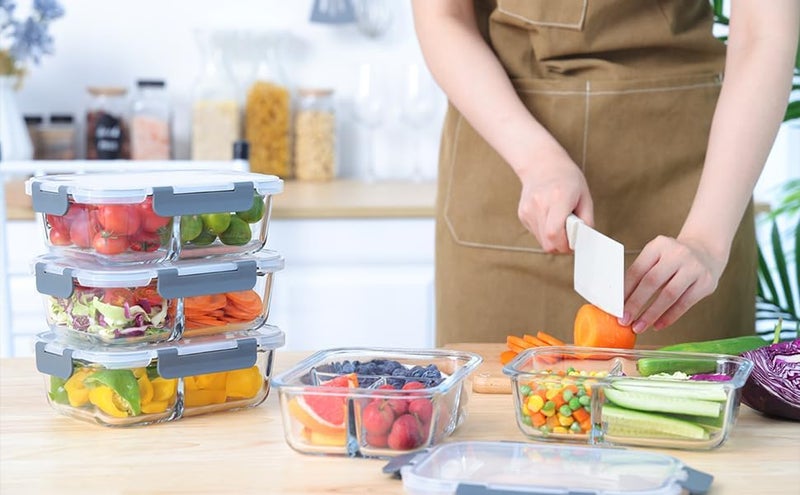 Jinelza 3 Compartment Rectangular Storage Glass Lunch Box With Leak Proof Airtight Lid Meal Prep Serving Bowl Food Containers Tiffin Plastic Lids Clamp Containers 1000Ml Pack Of 1Clear - Image 2
