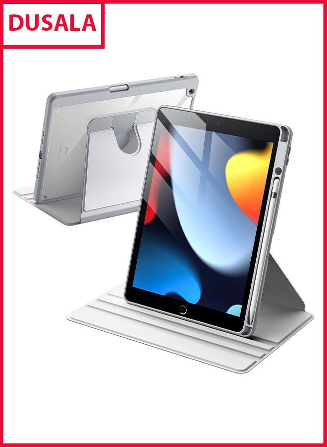 DUSALA Rotating Case for iPad 9/8/7 (10.2-Inch, 2021/2020/2019 Model, 9th/8th/7th Generation) with Pencil Holder,360 Degree Rotation Protective Stand Slim Cover Clear Back, Auto Wake/Sleep (iPad 10.2) - Image 1