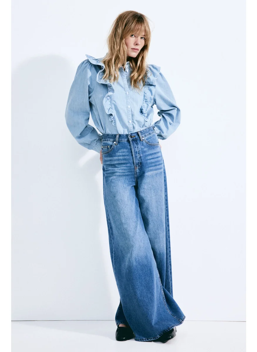 اتش اند ام Frill-Trimmed Denim Blouse