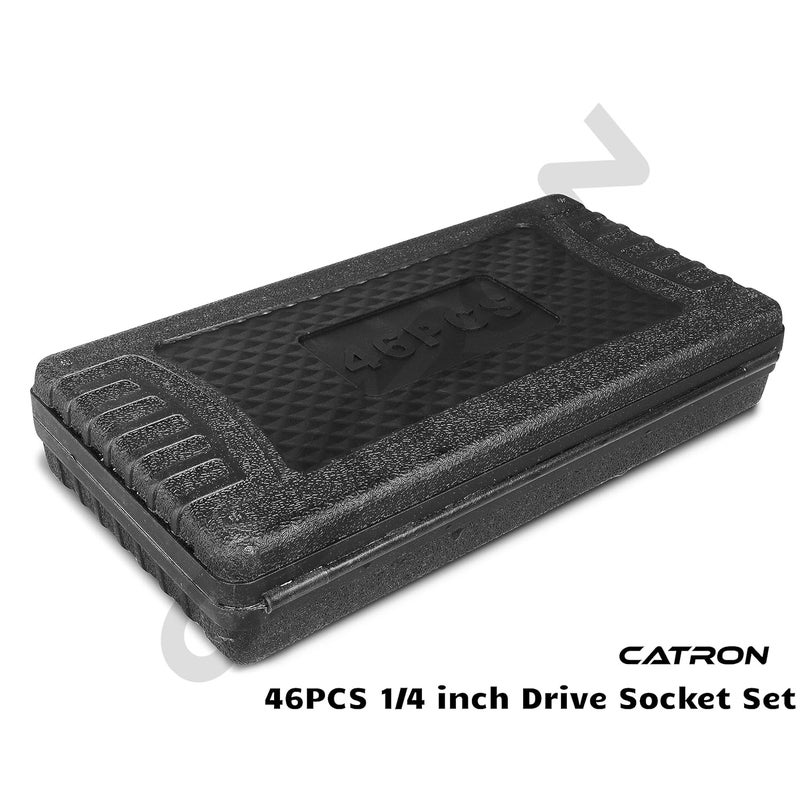 Catron 46Pcs 14 Inch Drive Socket Set Metric Ratchet Wrench Set With 414Mm CrV Sockets Extension BarsS2 Bits Mechanic Tool Kits For Household Auto Repair Fixed Square - Image 5