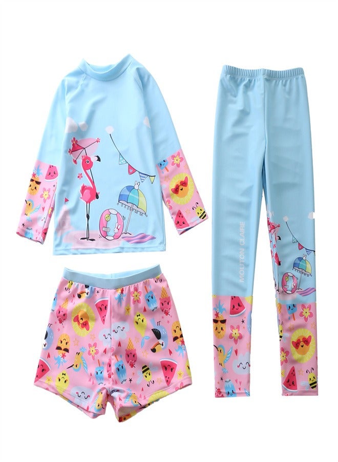 Loquat Three Piece Set Of Girls' Sunscreen Swimwear Multicolour E - Image 1