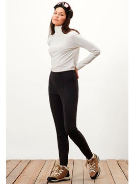 Women Tight Fit Solid Soft Shell Ski Pants, Black
