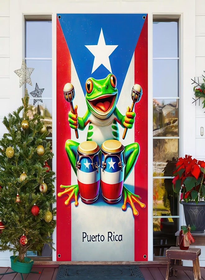 BlissYard Puerto Rico Frog Door Cover Banner Front Door Party Decor Party Frog Door Backdrop Decorations Photography Background 71 x 35 inch Indoor Outdoor Porch Sign For Birthday Christmas - Image 4
