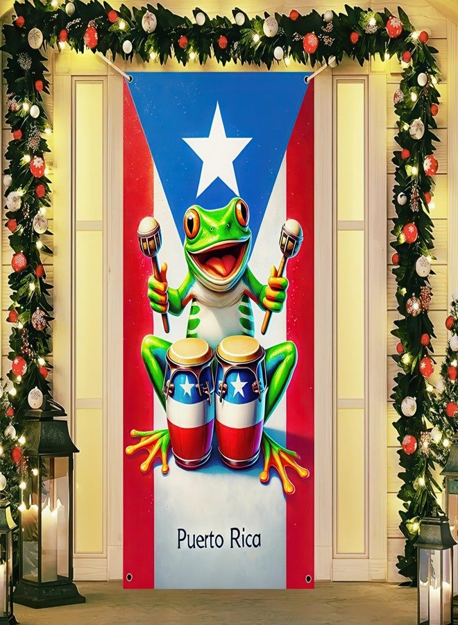 BlissYard Puerto Rico Frog Door Cover Banner Front Door Party Decor Party Frog Door Backdrop Decorations Photography Background 71 x 35 inch Indoor Outdoor Porch Sign For Birthday Christmas - Image 5