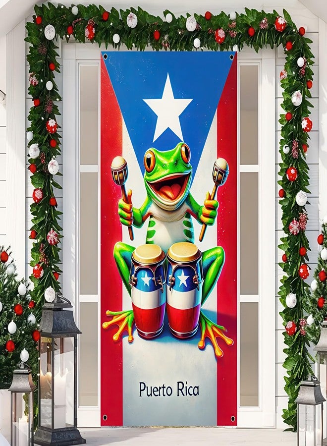 BlissYard Puerto Rico Frog Door Cover Banner Front Door Party Decor Party Frog Door Backdrop Decorations Photography Background 71 x 35 inch Indoor Outdoor Porch Sign For Birthday Christmas - Image 2