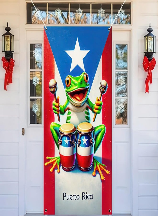 BlissYard Puerto Rico Frog Door Cover Banner Front Door Party Decor Party Frog Door Backdrop Decorations Photography Background 71 x 35 inch Indoor Outdoor Porch Sign For Birthday Christmas - Image 1